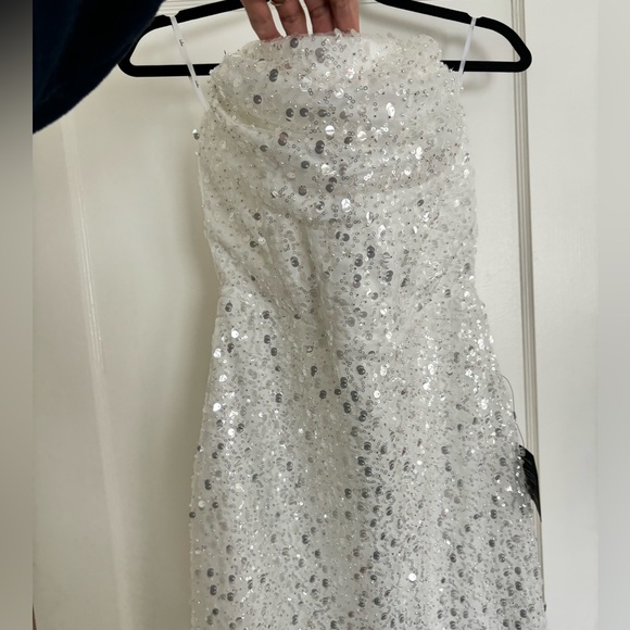White Sequin Pearl Strapless Mini Dress - Picture 8 of 8